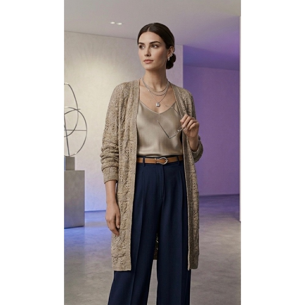 J. Jill natural earth tones Pointelle Knit Open Front Cardigan Sweater 2X NEW